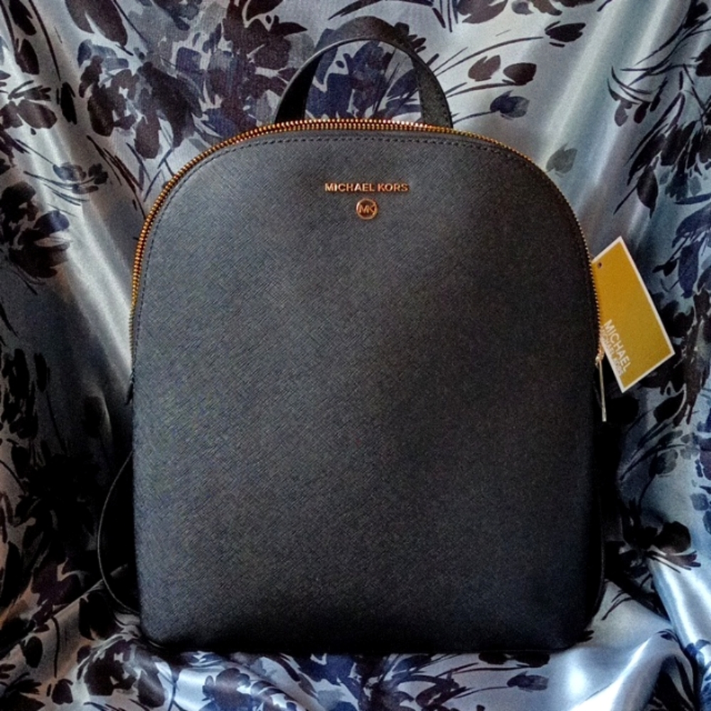 MICHAEL by Michael Kors Cindy black LG backpack leather, black, gold hardware.
